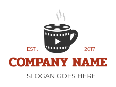 media logo film strip on steaming coffee cup