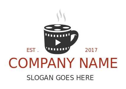 media logo film strip on steaming coffee cup