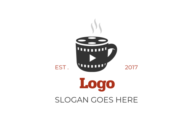 Design a of film strip on steaming coffee cup