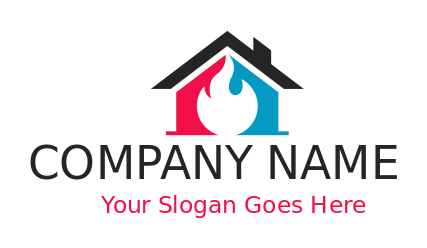 insurance logo online fire merged with house