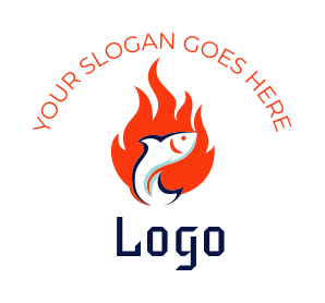 seafood restaurant logo icon fish inside fire