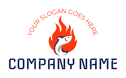 seafood restaurant logo icon fish inside fire