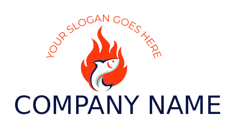 seafood restaurant logo icon fish inside fire