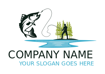 make a travel logo man fishing on a lake