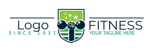 fitness logo arm lifting dumbbell in shield