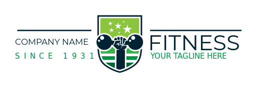 fitness logo arm lifting dumbbell in shield