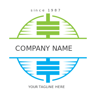 fitness logo template dumbbells in semi circles