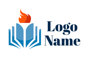 library logo icon flame on top of open book