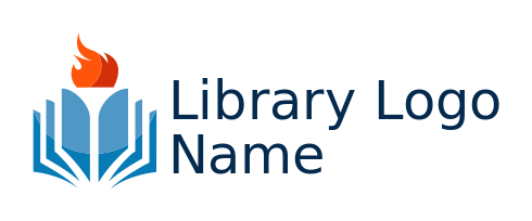 library logo icon flame on top of open book