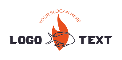sea food restaurant logo flame with line art fish