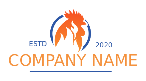 restaurant logo flames cockerel head in circle