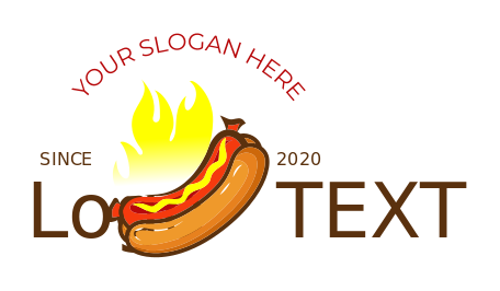 restaurant logo mustard hotdog in bun on flame