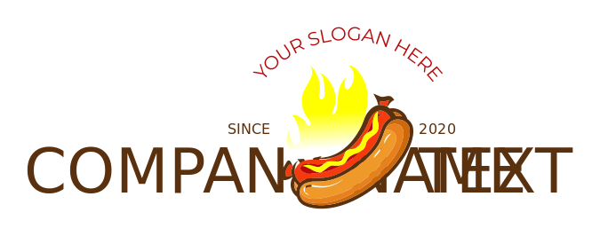 restaurant logo mustard hotdog in bun on flame