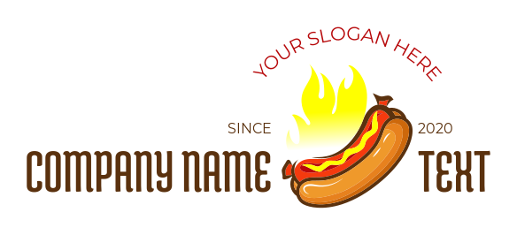 flames on hot dog in bun with mustard logo sample