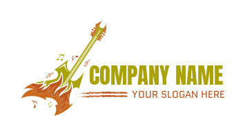 flaming rock band guitar with music notes logo template