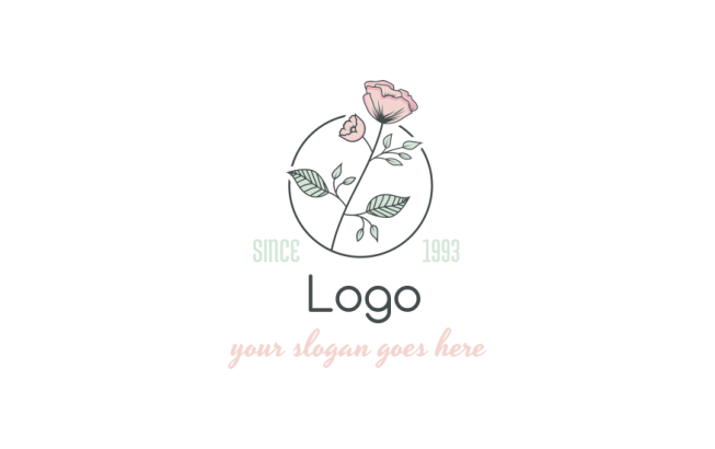 flower stem with leaves in circle logo creator 