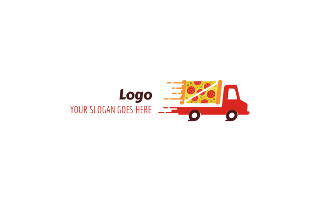 food truck merged with slices of pizza logo generator