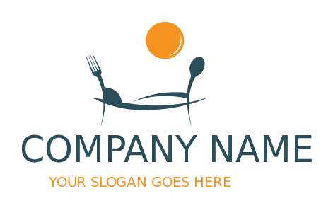 hotel logo fork and spoon forming bed with sun