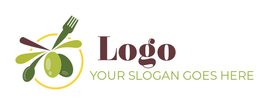 cafe logo icon fork with olives in circle