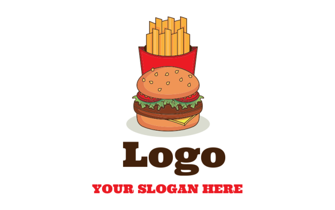 restaurant logo image fries with burger in front