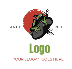 animal logo Frog holding stone in red circle
