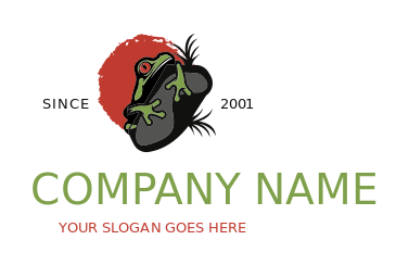 animal logo Frog holding stone in red circle