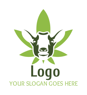 animal logo goat front face in cannabis leaves