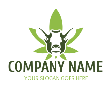 animal logo goat front face in cannabis leaves