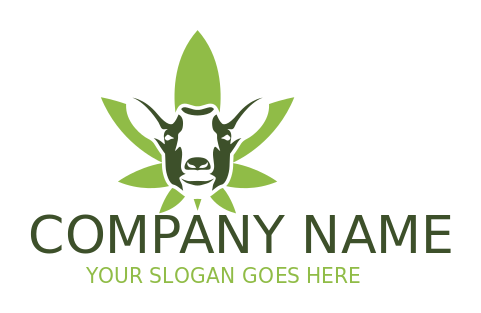 animal logo goat front face in cannabis leaves