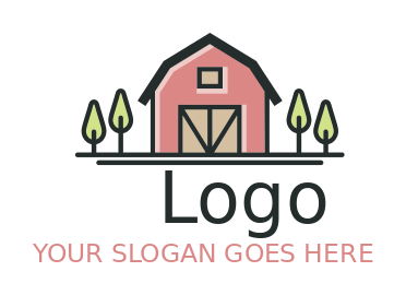 agriculture logo front view farm barn with trees