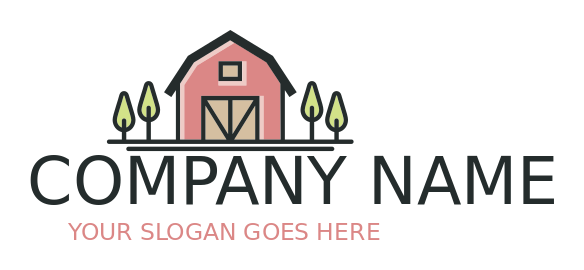 agriculture logo front view farm barn with trees
