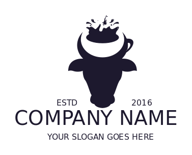 dairy shop logo cow face with splashing milk
