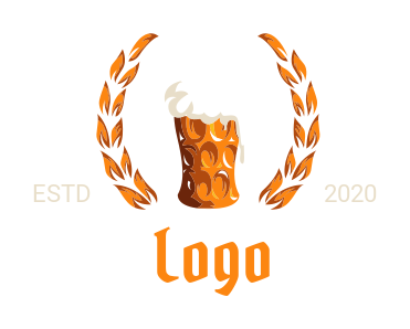 restaurant logo frothing beer glass in wreath