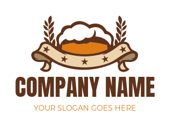 brewery logo frothy beer in ribbon banner
