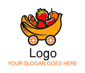 food logo symbol fruits in banana shaped cart
