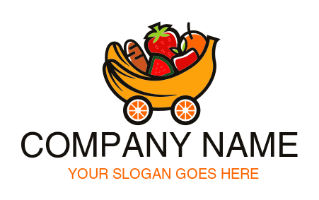 food logo symbol fruits in banana shaped cart