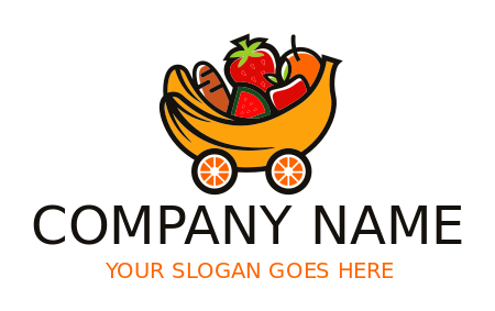 food logo symbol fruits in banana shaped cart