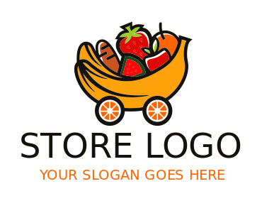 food logo symbol fruits in banana shaped cart