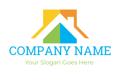 design a real estate logo gable roof and chimney in colorful square