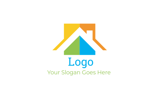 design a real estate logo gable roof and chimney in colorful square
