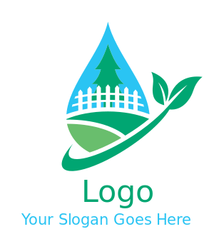 landscape logo garden in drop with swoosh leaf