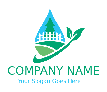 landscape logo garden in drop with swoosh leaf