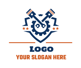 engineering logo gear piston inside shield stars