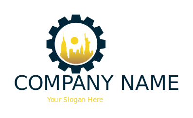 gear with New York City skyline and sun