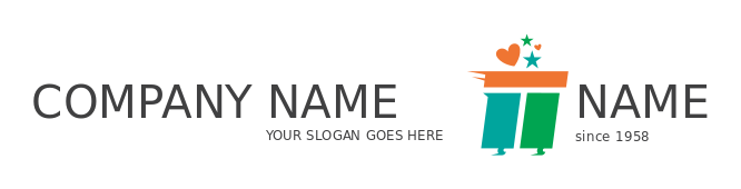 gift shop logo icon box with hearts and stars