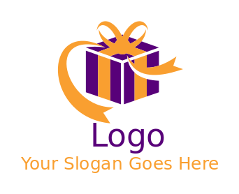 Create a logo of gift shop box with stripes and ribbons