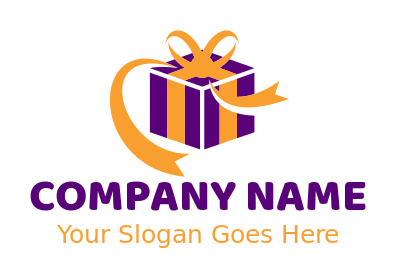 Create a logo of gift shop box with stripes and ribbons