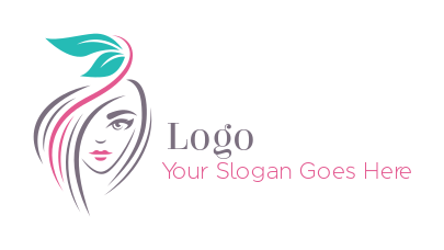beauty logo maker girl face incorporated with leaf 