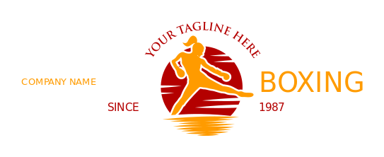 sports logo girl in a kickboxing move with sun