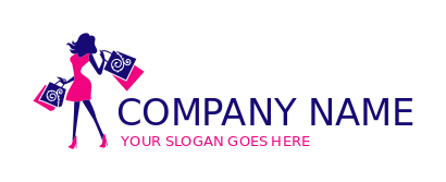 fashion logo girl in dress with shopping bags